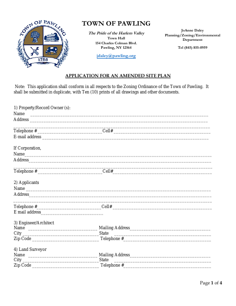 First page of the Application for an Amended Site Plan