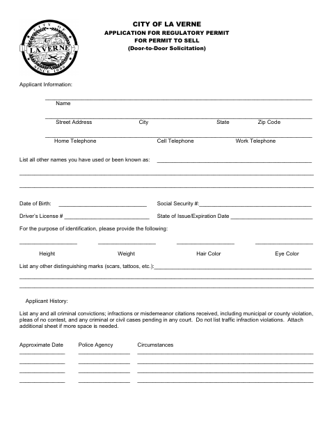 First page of the Door-to-Door Solicitation Permit Application