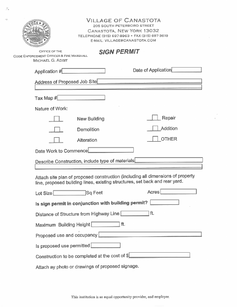 First page of the Sign Permit Application