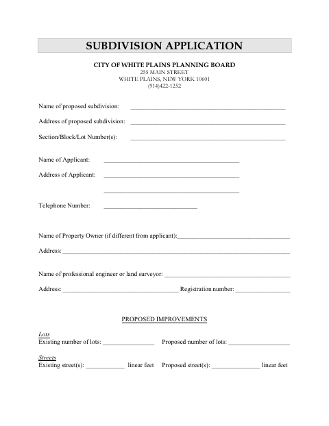 First page of the Subdivision Application