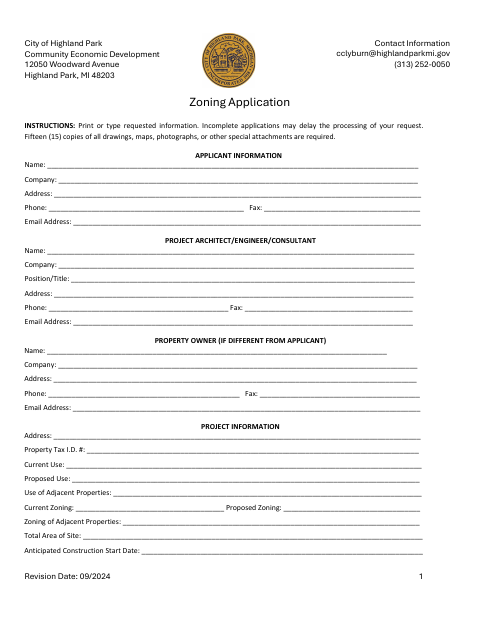 First page of the Zoning Application