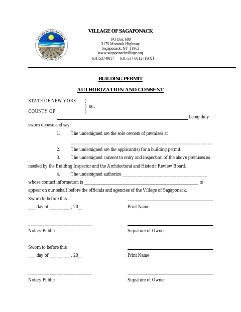 First page of the Building Permit Authorization and Consent