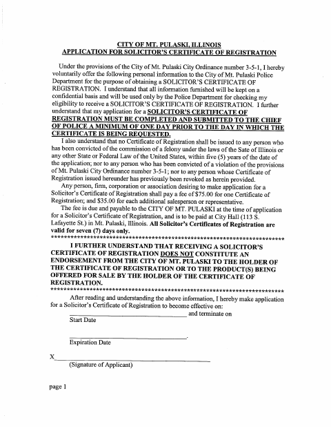 First page of the Solicitor’s Certificate of Registration Application