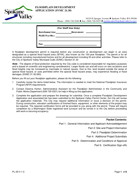 First page of the Floodplain Development Application