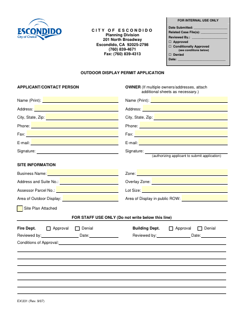 First page of the Outdoor Display Permit Application