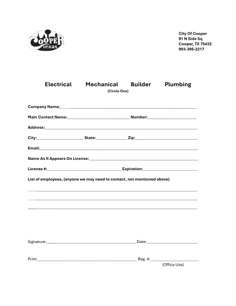 First page of the Contractor Registration Form