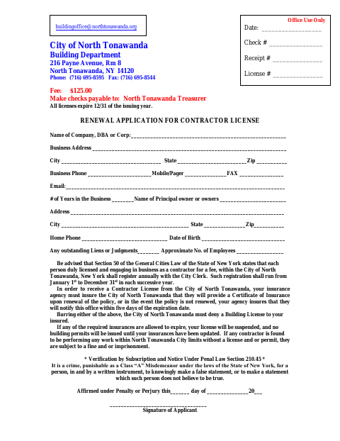 First page of the Contractor License Renewal Application