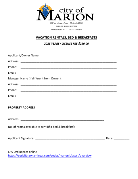 First page of the Vacation Rentals, Bed & Breakfasts License