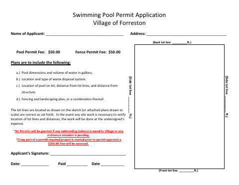 First page of the Swimming Pool Permit Application