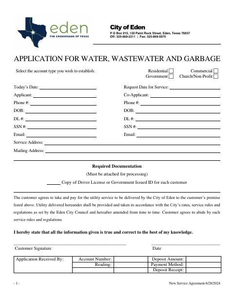 First page of the New Service Agreement