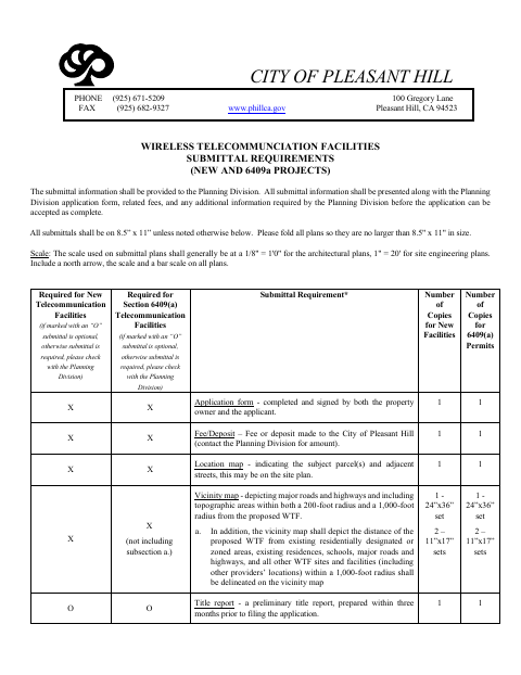 First page of the Wireless Telecommunications Facilities Submittal Requirements