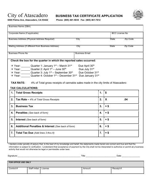 First page of the Quarterly Cannabis Business Tax Return