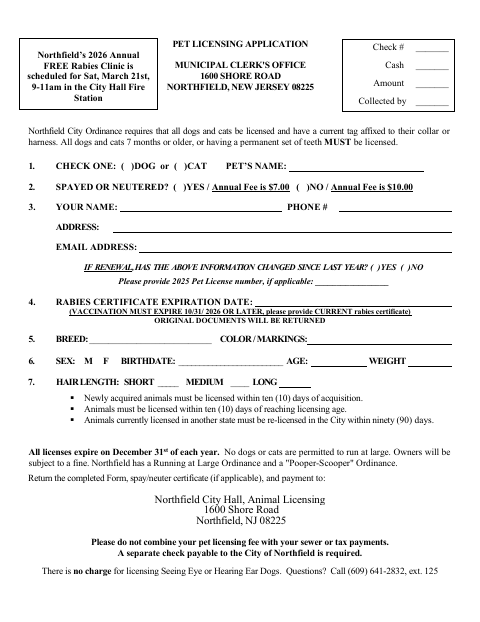 First page of the Pet Licensing Application