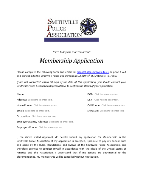 First page of the Police Association Membership Application