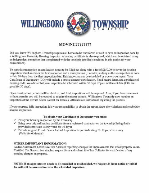 First page of the Resale Inspection Housing Application