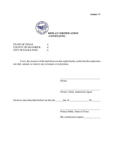 First page of the Replat Certification (Covenants)