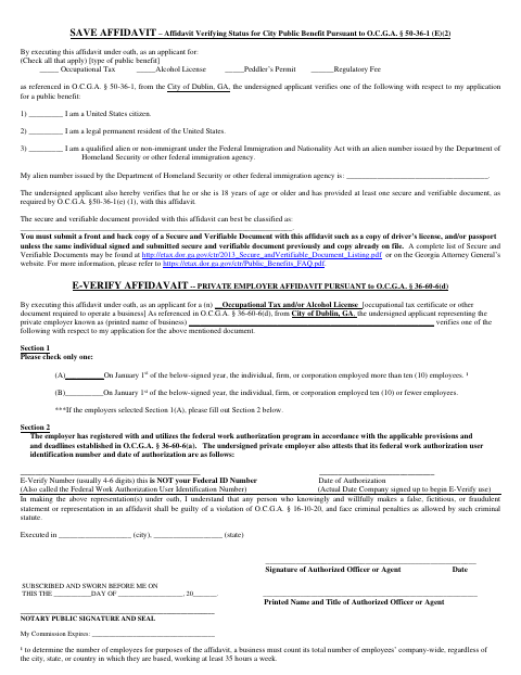 First page of the Citizenship and E-Verify Affidavits