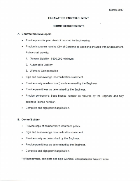 First page of the Excavation Requirements & Permit Application
