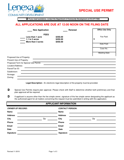 First page of the Special Use Permit Application