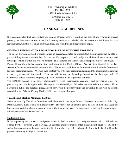 First page of the Request to Purchase Township Property