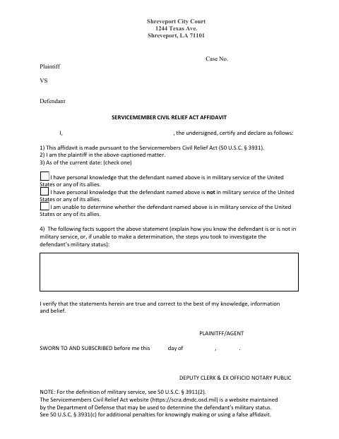 First page of the Servicemember Civil Relief Act Affidavit