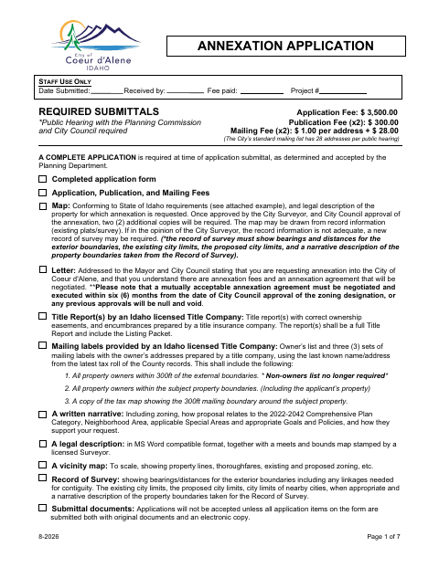 First page of the Annexation Application