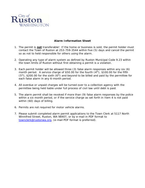 First page of the Alarm Permit Application