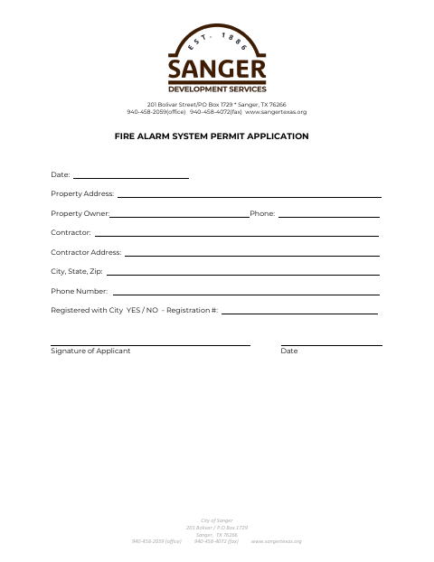 First page of the Fire Alarm System Permit Application