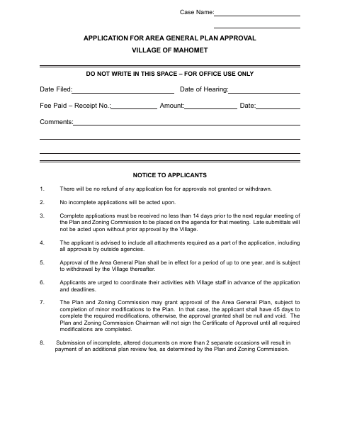 First page of the Application for Area General Plan Approval