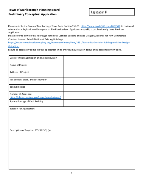 First page of the Preliminary Conceptual Application