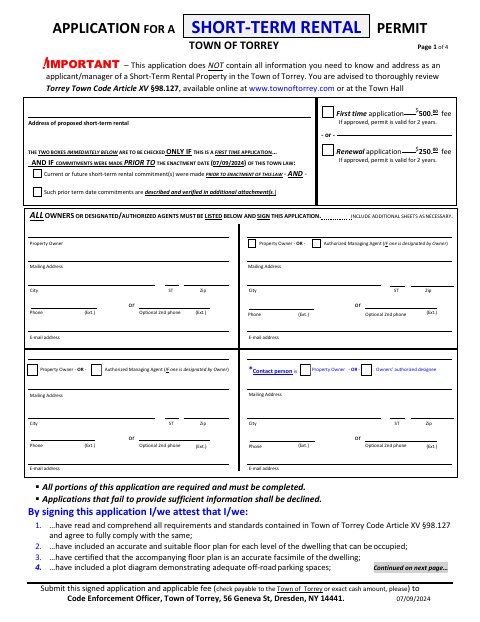 First page of the Application for a Short-Term Rental Permit