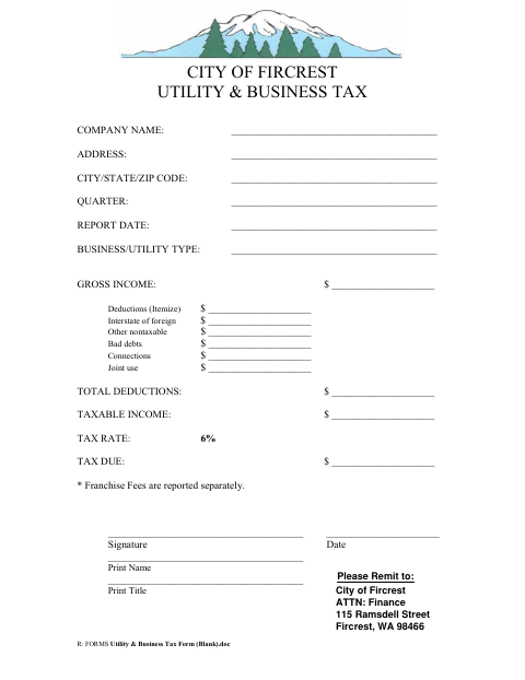 First page of the Utility & Business Tax Form