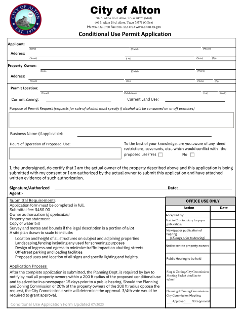 First page of the Conditional Use Permit Application