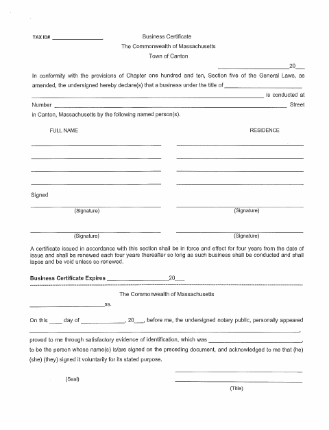 First page of the Business Certificate