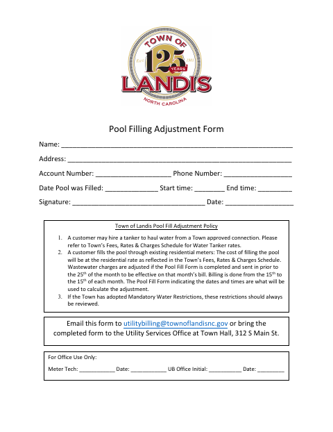 First page of the Pool Filling Adjustment Form