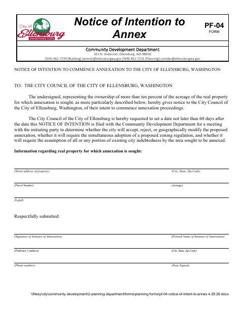 First page of the Notice of Intention to Annex