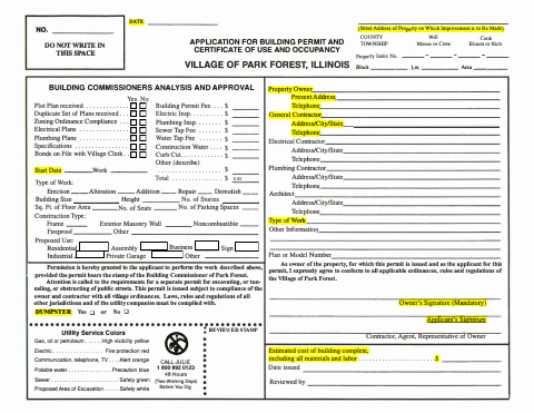 First page of the Application for Building Permit and Certificate of Use and Occupancy