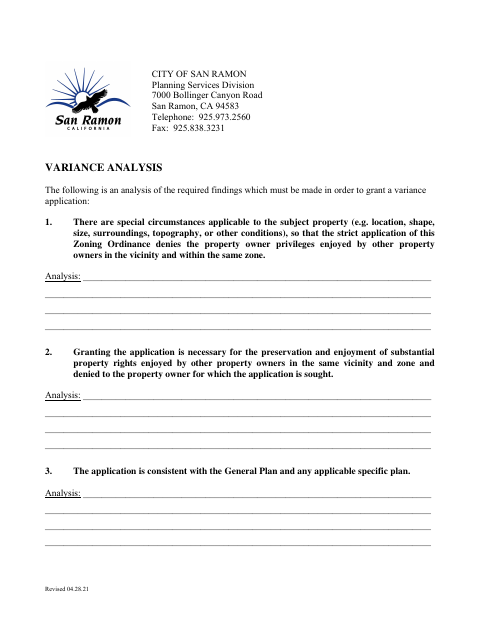 First page of the Variance Analysis