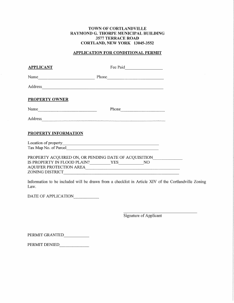 First page of the Application for Conditional Permit