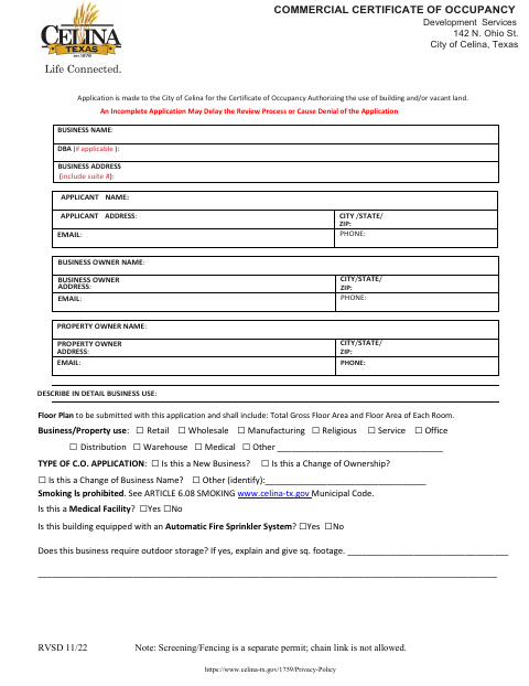 First page of the Commercial Certificate of Occupancy