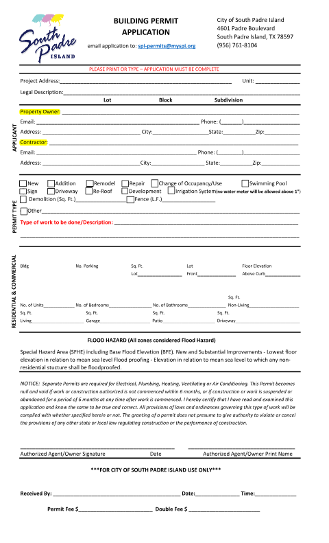 First page of the Building Permit Application