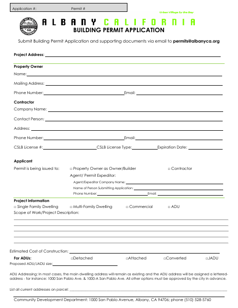 First page of the Building Permit Application