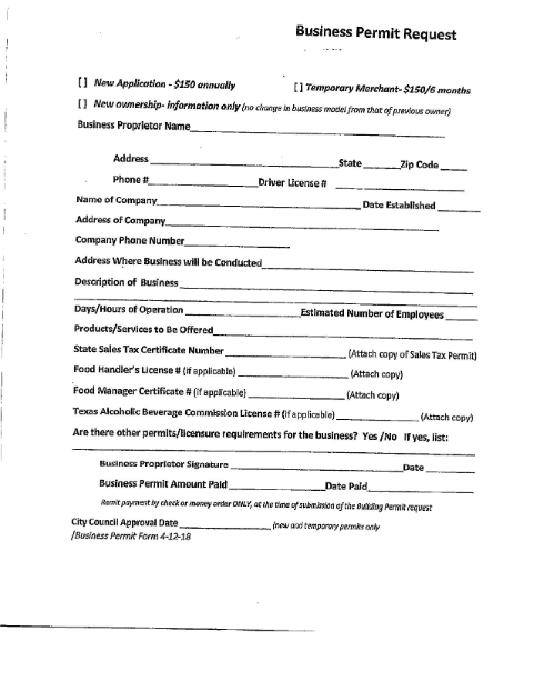 First page of the New Business Permit Application
