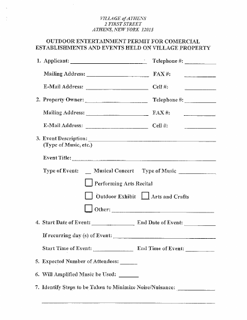 First page of the Outdoor Entertainment Permit Application