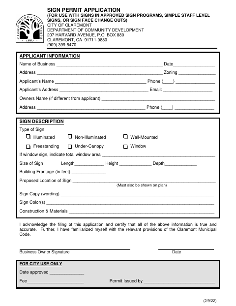 First page of the Sign Permit Application