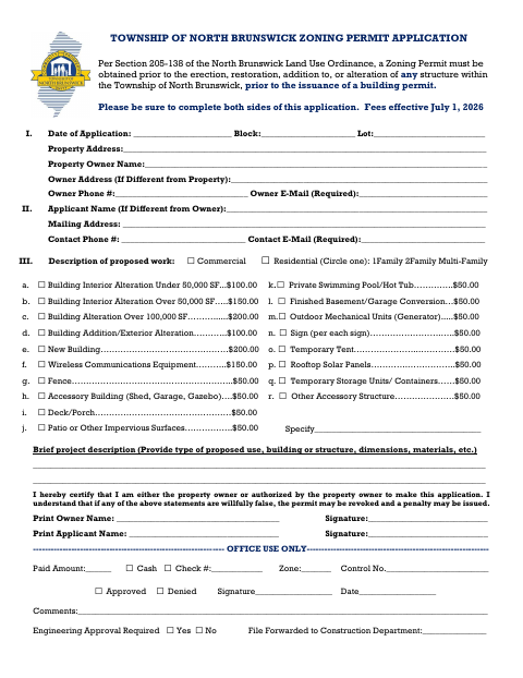 First page of the Zoning Permit Application
