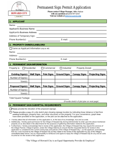 First page of the Permanent Sign Permit Application