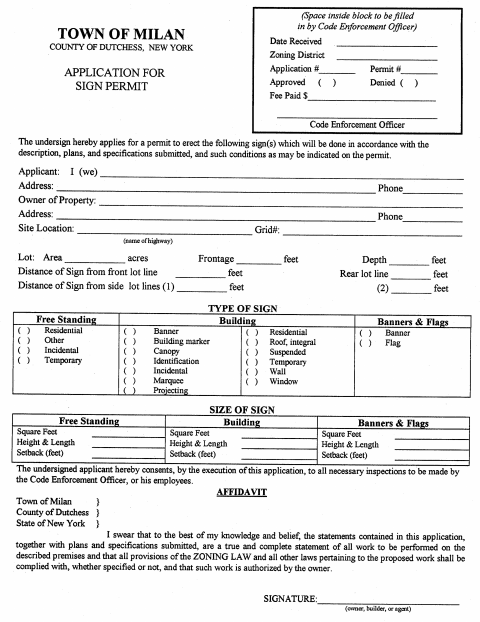First page of the Sign Permit Application
