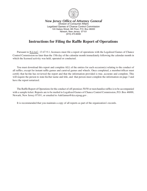First page of the Raffle Report of Operations