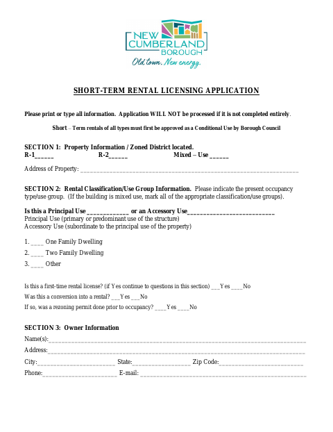 First page of the Short-Term Rental Licensing Application